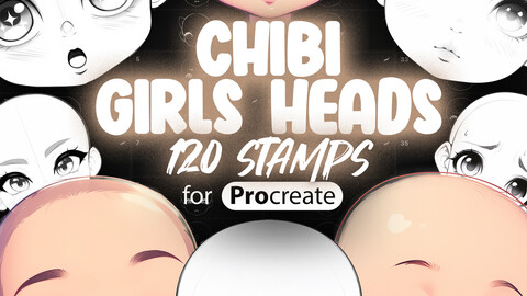 120 Procreate Chibi Girls Head Stamps | Procreate Chibi Girls Face Stamps | Procreate Chibi Stamps | Procreate Chibi Emotion Stamps