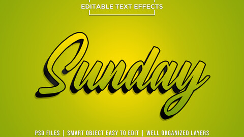 Sunday PSD fully editable text effect. Layer style PSD mockup template