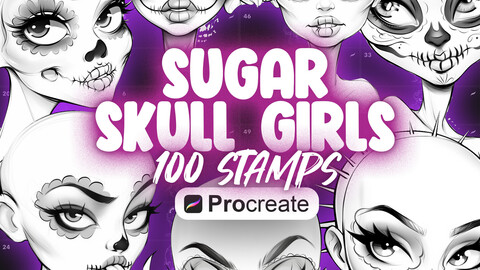 100 Procreate Sugar Skull Girls Stamps | Procreate Mexican Skull Girls Stamps | Procreate Day of the Dead Girls Stamps | Carnival Stamps