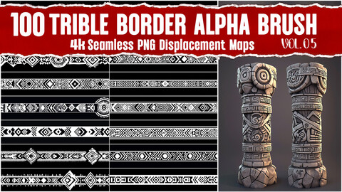 Seamless Trible Border Alpha Brush| PNG Displacement Maps