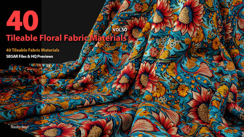 40 Tileable Floral Fabric Materials-VOL50 SBSAR, PBR Textures