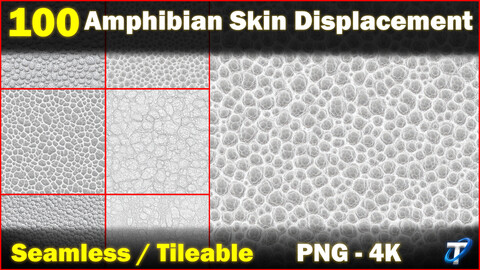 100 Ultra High-Quality Amphibian Skin Displacements / Amphibian Skin Alpha (Seamless and Tileable)