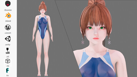 Bikini 0017 - UE5 - Unity - Blender - Animated - Realistic Female Character