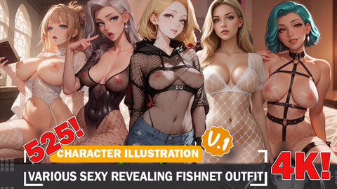 525 Sexy Revealing Fishnet Outfit Babes Diverse Outfit Character Design Reference Art V1 4K