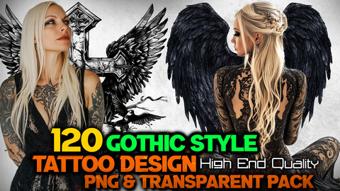 120 Gothic Style - Tattoo Design and Print Art( PNG Files )-4K- High Quality