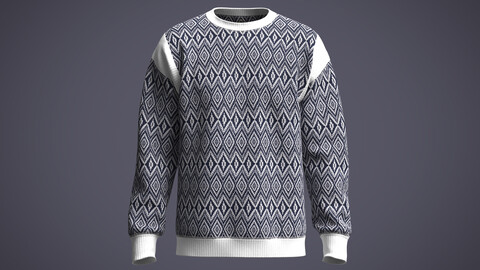 Mens cut and sew geo pattern sweater