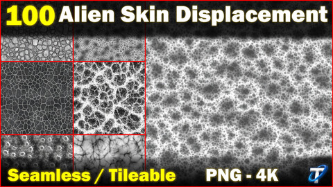 100 Ultra High-Quality Alien Skin Displacements / Alien Skin Alpha (Seamless and Tileable)