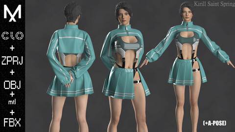 Female outfit Marvelous designer/Clo3d OBJ mtl FBX ZPRJ + A-POSE