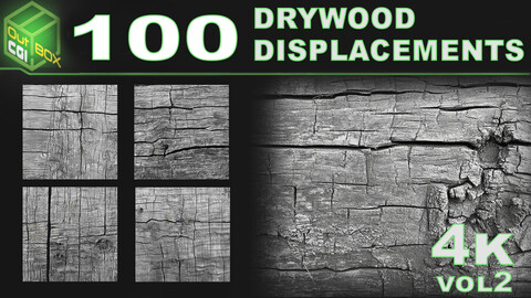 100 Drywood Displacement – High-Resolution Alphas for Substance Painter, Blender & ZBrush VOL2