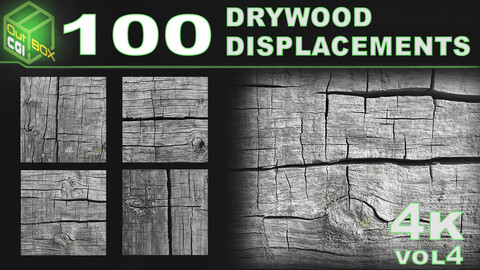 100 Drywood Displacement – High-Resolution Alphas for Substance Painter, Blender & ZBrush VOL4