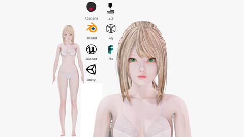 Lingerie clothes 0001 - UE5 - Unity - Blender - Animated - Realistic Female Character