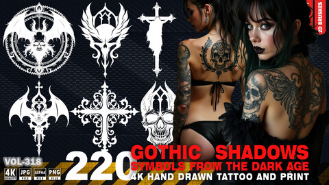 220 4K HAND DRAWN GOTHIC SYMBOL DESIGNS FOR TATTOO AND PRINT - ARTISTIC ILLUSTRATION - HIGH END QUALITY - (JPEG & TRANSPARENT PNG & ALPHA ) - VOL318