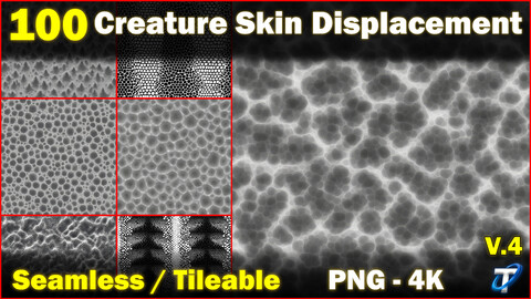 100 Ultra High-Quality Creature Skin Displacements / Creature Skin Alpha (Seamless and Tileable) Vol 4