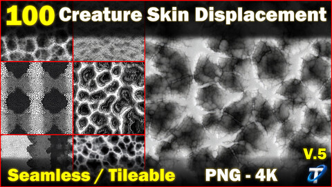 100 Ultra High-Quality Creature Skin Displacements / Creature Skin Alpha (Seamless and Tileable) Vol 5