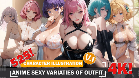 525 Anime Sexy Outfit Variations Diverse Character Reference & Intricate Design Art V1 4K