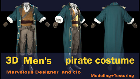 Men's pirate costume  (Project file: *zprj *OBJ *FBX) + texture