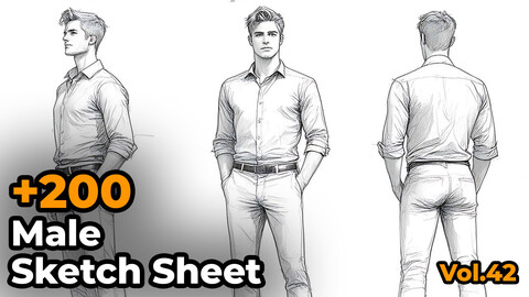 +200  Full body Male Sketch Sheet Reference Images(4k)