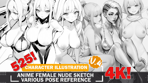 525 Various Anime Female Nude Sketch Pose Characters Reference Intricate Designs and Designs Reference Art V4 4K