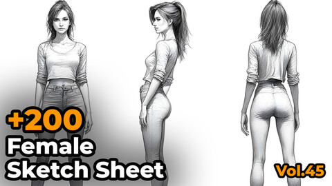 +200 Full body Female Sketch Sheet Reference Images(4k)