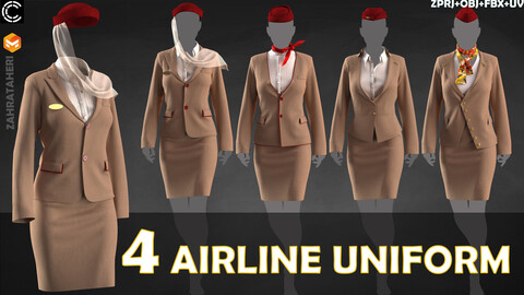 AIRLINE HOSTES UNIFORM SUIT(Clo3D Project + OBJ +FBX)