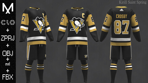 Pittsburgh Penguins Outfit Marvelous designer/Clo3d OBJ mtl FBX ZPRJ