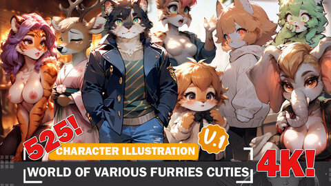 525 Anime World of Various Furry Cuties Diverse Outfit Character Design Reference Art V1 4K