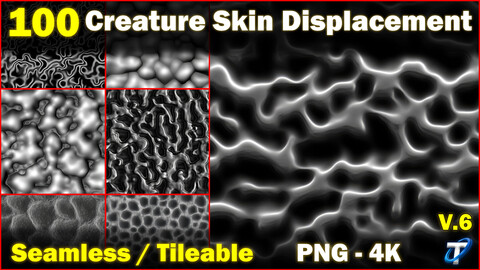 100 Ultra High-Quality Creature Skin Displacements / Creature Skin Alpha (Seamless and Tileable) Vol 6