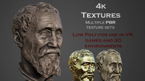 Michelangelo bust of man with beard Low-poly 3D model