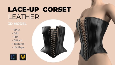 Women Lace-Up Leather Corset 3D model