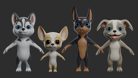 4Toony Dog Pack  - Topology + UV map