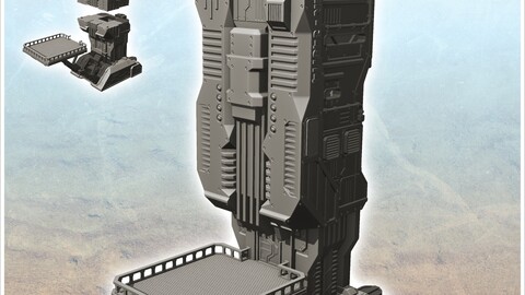 Space control tower with landing platform (13) | STL for 3D Printing Printer | Hard Surface