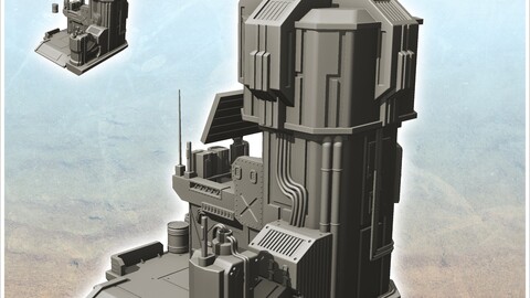 Sci-Fi telecommunication base with tower and large antenna (16)  | STL for 3D Printing Printer | Hard Surface