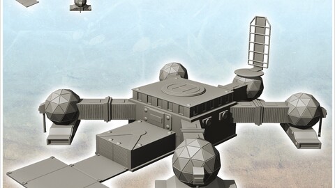 Large futuristic base with four corner domes and landing platform (28) | STL for 3D Printing Printer | Hard Surface