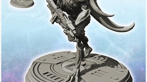 Alien warrior with long tails and assault rifle (9) | STL for 3D Printing Printer | Hard Surface