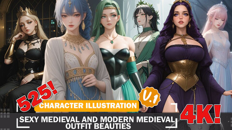 525 Sexy Medieval and Modern Medieval Outfit Beauties Diverse Outfit Character Design Reference Art V1 4K