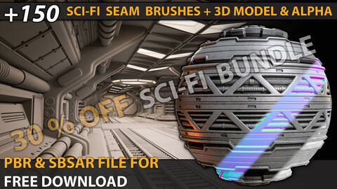 +150 Sci-fi Seam Brushes + 3D Model & Alpha Bundle ( 30% OFF )