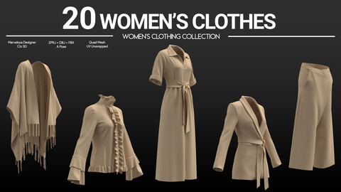 20 Women’s Clothes . Marvelous / CLO Project Files + OBJ + FBX