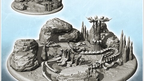 Fantasy scene of desolation with items with skulls and bones of dragons (1) | STL for 3D Printing Printer | Hard Surface