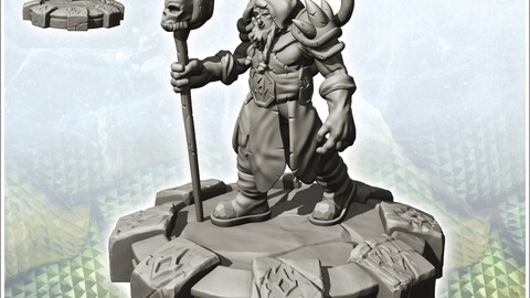 Orc shaman in war dress with skull staff (8) | STL for 3D Printing Printer | Hard Surface