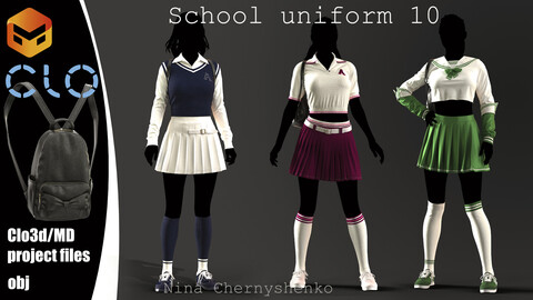 School uniform 10. Marvelous Designer/Clo3d project + OBJ.