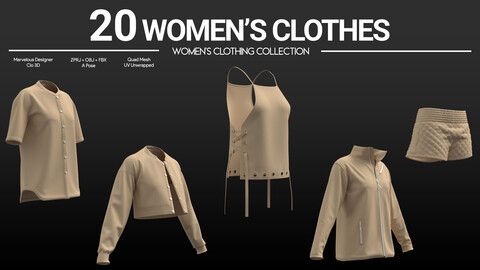 20 Women’s Clothes – Marvelous / CLO Project Files + OBJ + FBX | 70% Off – Limited Time Offer!