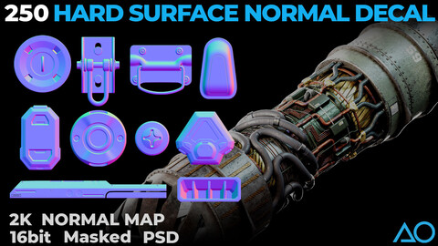 250 Hard Surface Details Normal Map Decals /Stamps