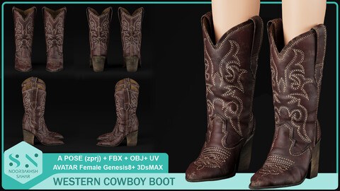 WESTERN COWBOY BOOT (CLO3D, MD PROJECTS (zprj)+OBJ+FBX+UV+3DsMAX (max))