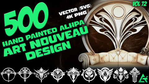 500 Hand Painted Alpha Art Nouveau Design (MEGA Pack) - Vol 72