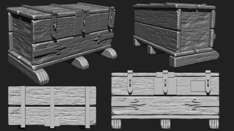 OLD WOODEN BOX SCLUPTED HIGHPOLY