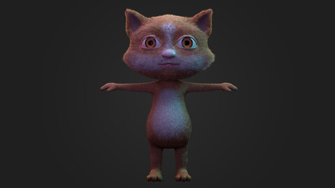 Stylized Cartoon Cat Character 3D Model  Fur Textured