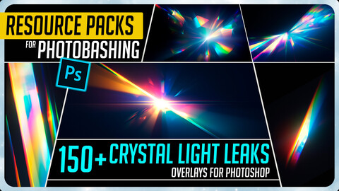 PHOTOBASH 150+ Crystal Light Leaks Overlay Effects Resource Pack Photos for Photobashing in Photoshop