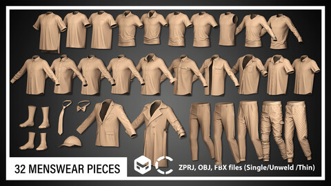 32 MENSWEAR PIECES (CLO3D, MD PROJECTS+OBJ+FBX)