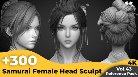 +300 Samurai Female Head Sculpt Reference Images(4k)