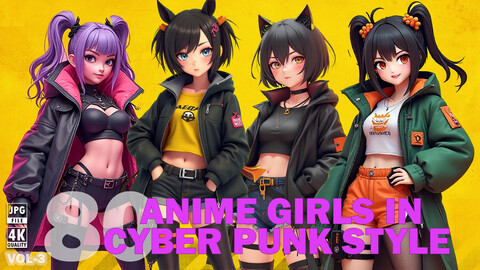 80 ANIME GIRLS IN CYBER PUNK STYLE – Highly Detailed Photo Reference and Artwork for Your Creative Projects - VOL 3